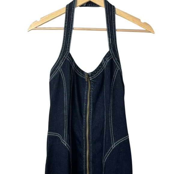 Anthropologie Pilcro Front-Zip Halter Denim Midi Dress Small NWT - Picture 6 of 12